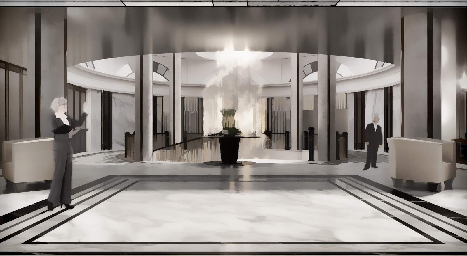 Visualizations of ground floor of Moscow Marriott Tverskaya Hotel