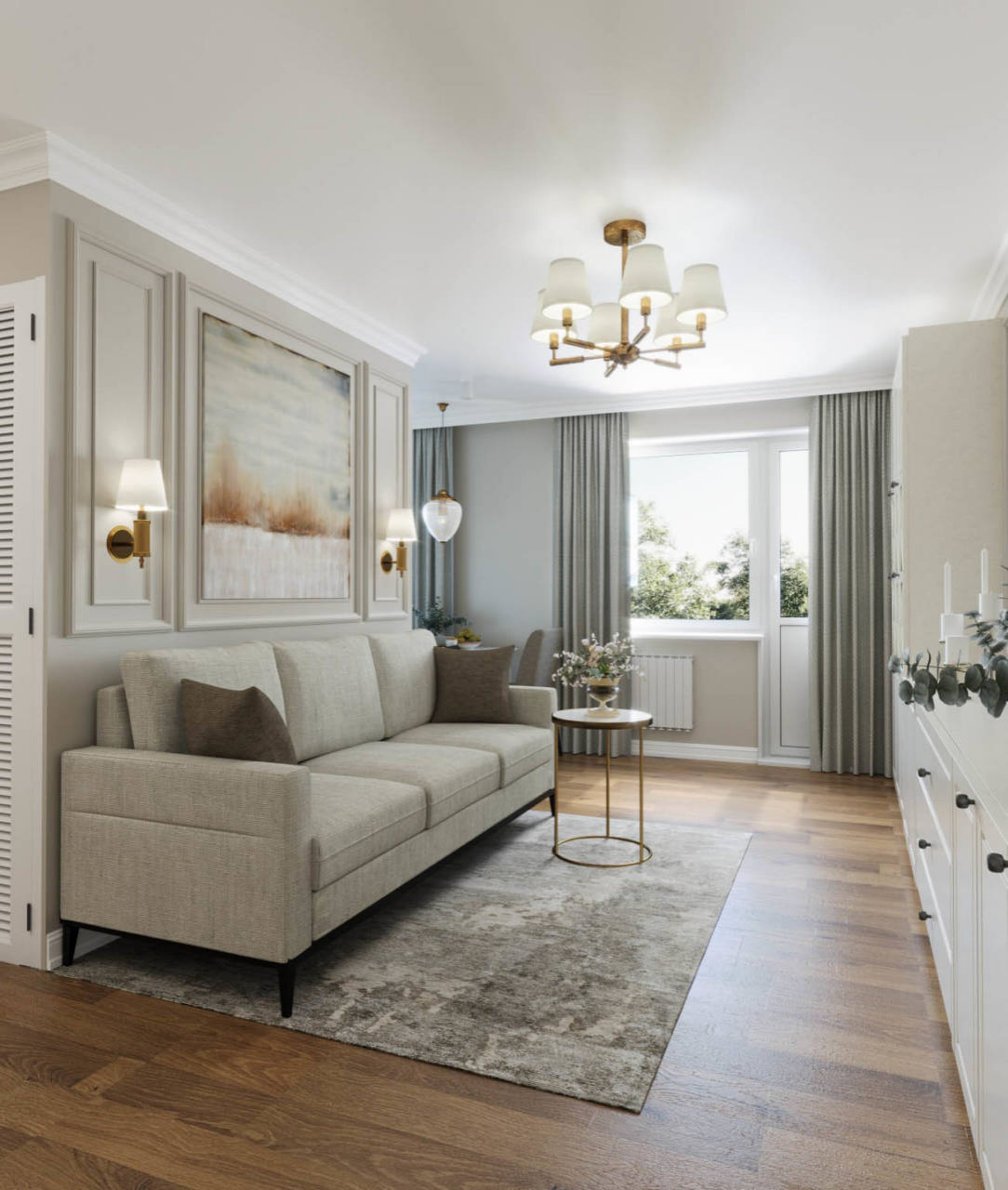Design apartment in Krasnoyarsk 37 m² in neoclassical style
