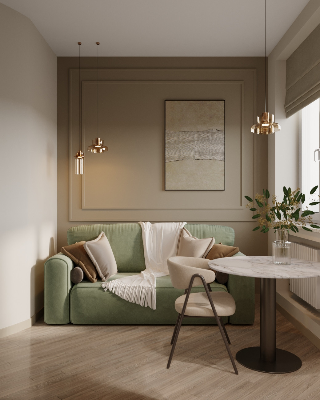 Обложка проекта: Современный интерьер в мягких, природных тонах с элементами минимализма