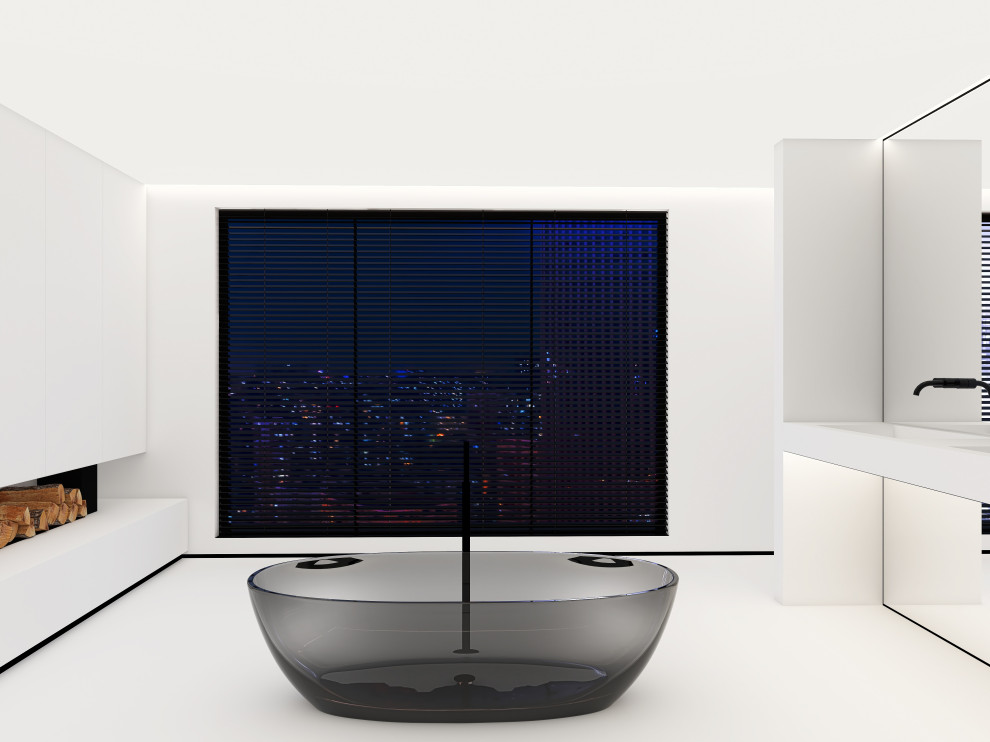 Представляем вам наш проект ванной комнаты с камином и панорамным зеркалом. Глав