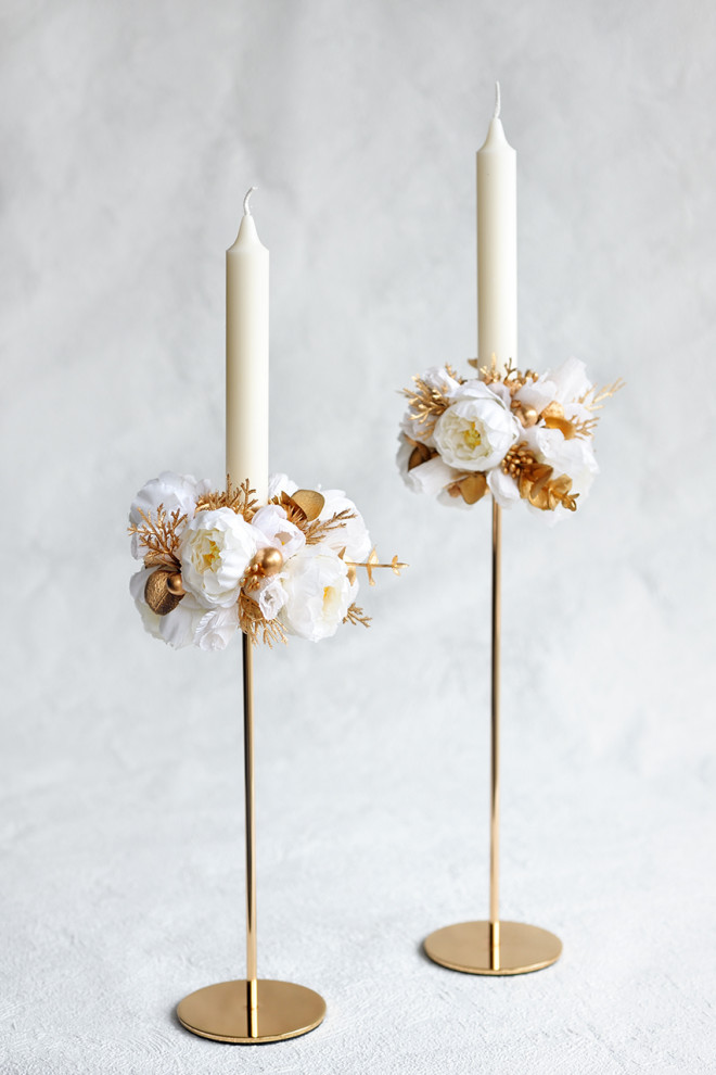 Набор высоких подсвечников с декором, цвет бело-золотой