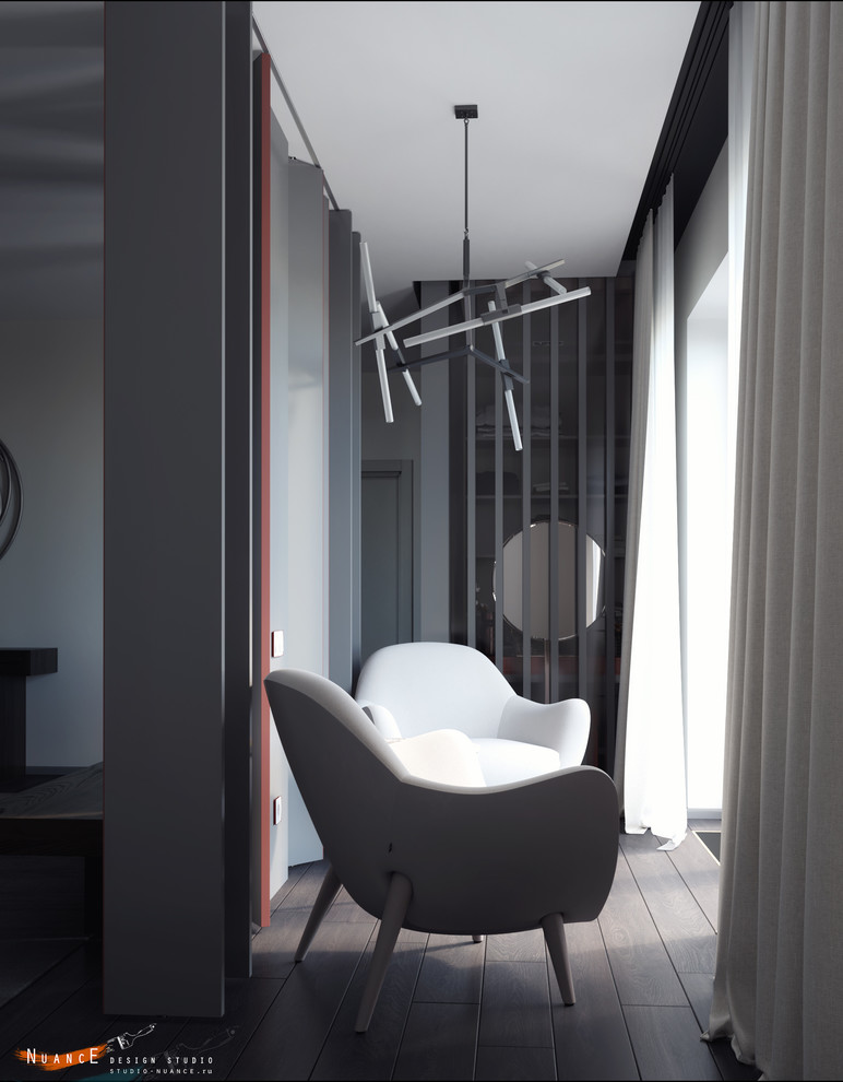 Дизайн спальной комнаты с мобильной перегородкой