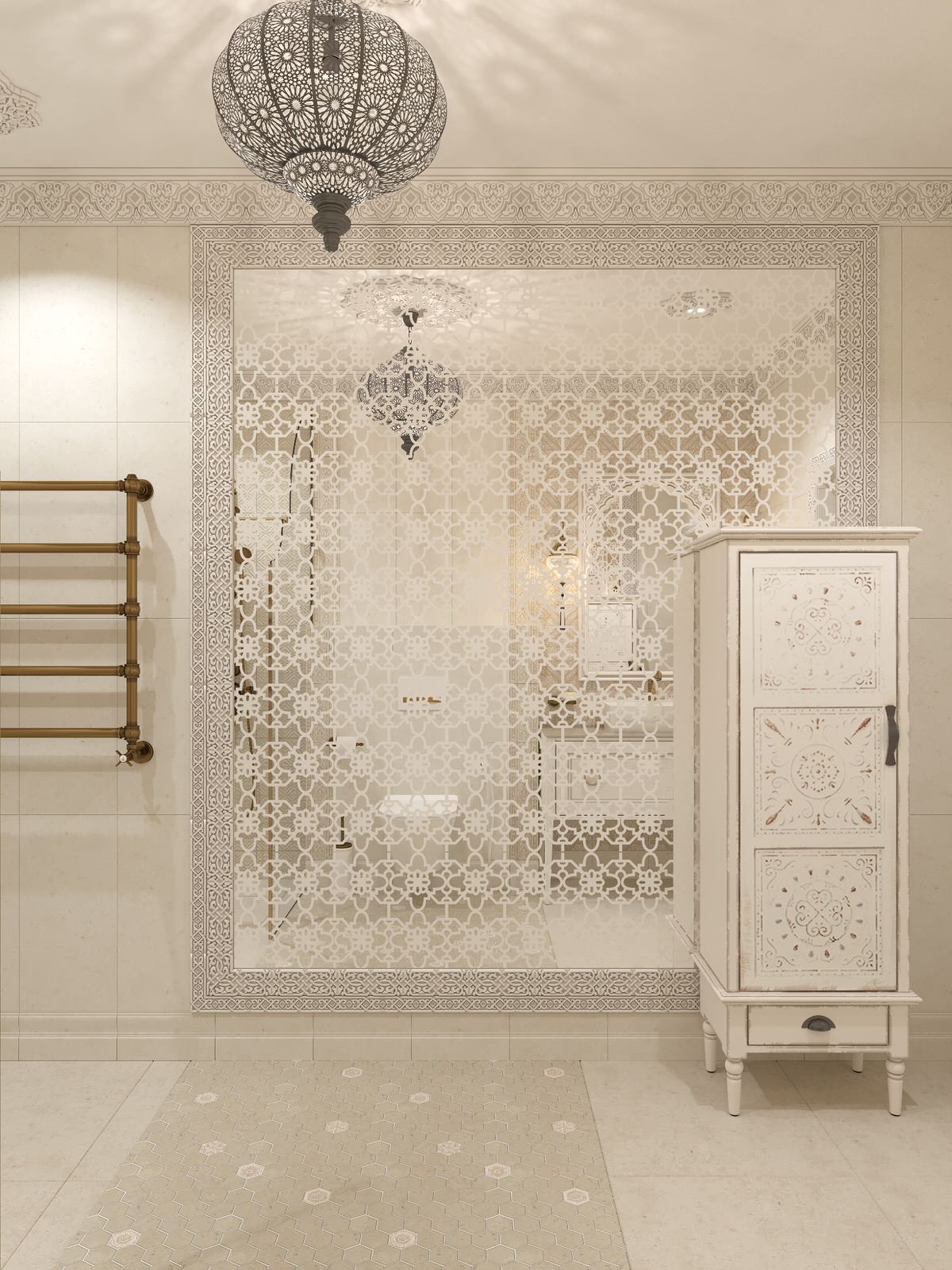 Интерьер санузла в цокольном этаже загородного дома в Восточном стиле