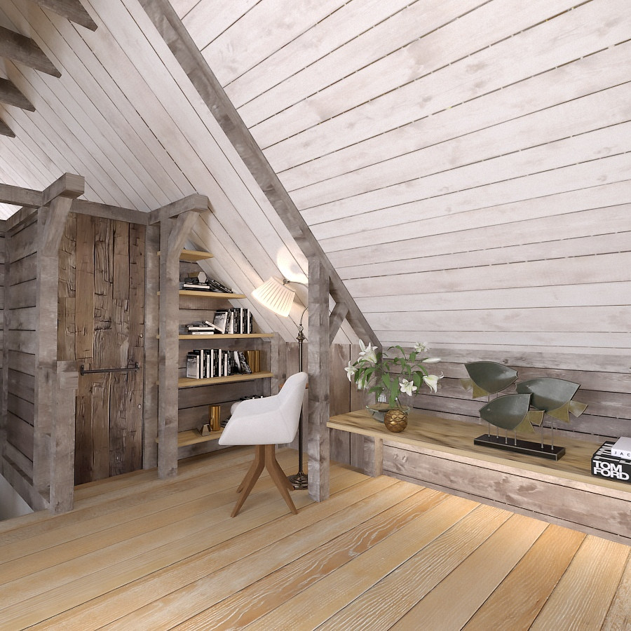 Зоны отдыха. Мансардный этаж бани-зона отдыха и развлечений в стиле Шале.