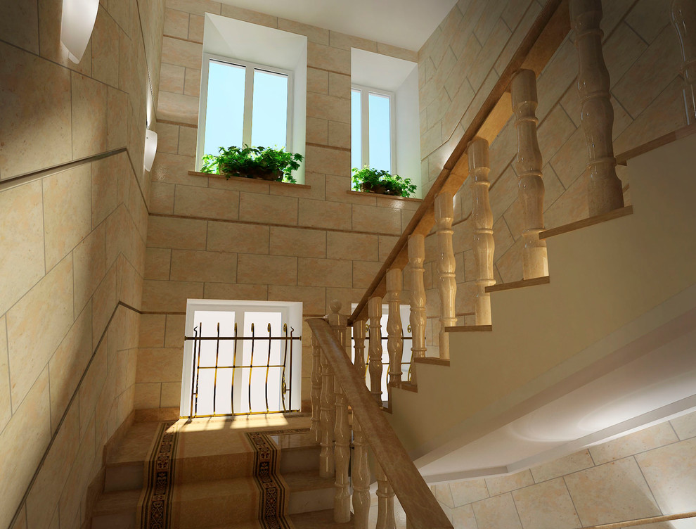 Лестница с мраморными ступенями и перилами (визуализация)