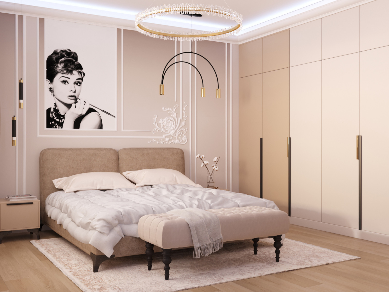 Спальня в стиле Одри Хепбёрн, неоклассика