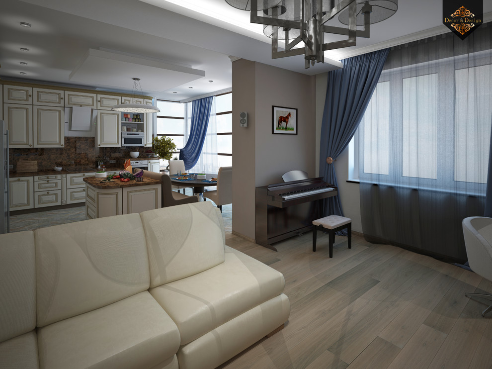 "Фьюжн в интерьере"трехкомнатная квартира в Казани по ул. Муштари