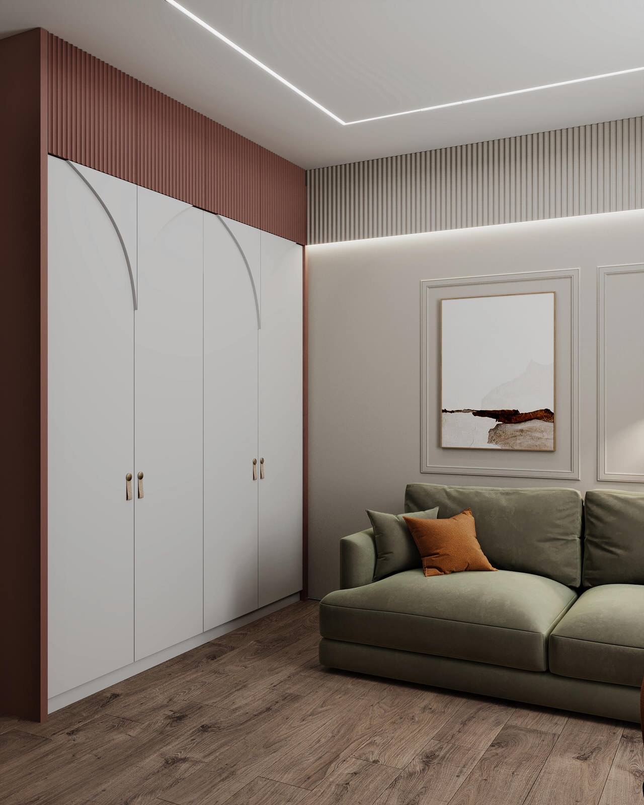 Дизайн интерьера квартиры в стиле джапанди с элементами бохо в ЖК "Квартал Che"