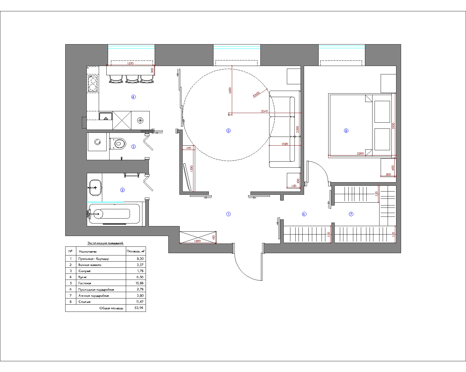 До и после: 54 кв.м — с шестом в гостиной и двумя гардеробными