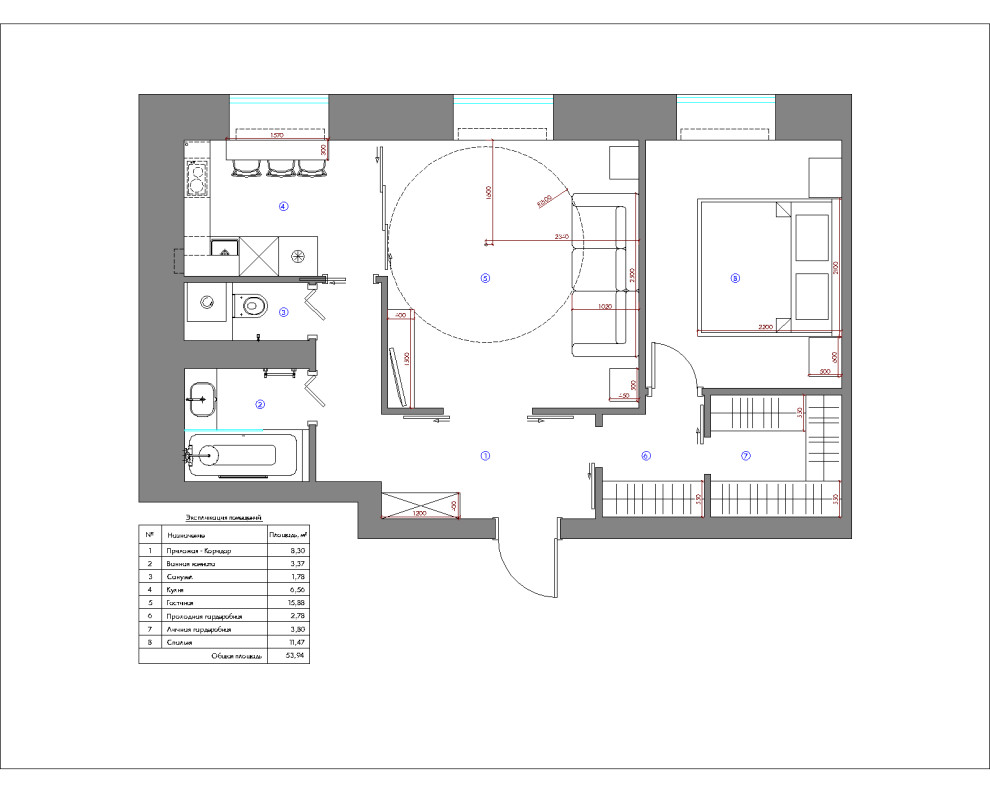 До и после: 54 кв.м — с шестом в гостиной и двумя гардеробными