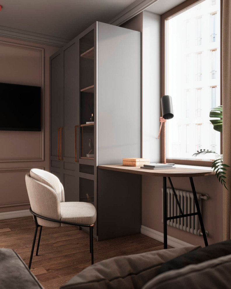 Gray-pink interior. Apartment in St. Petersburg in the neoclassical style