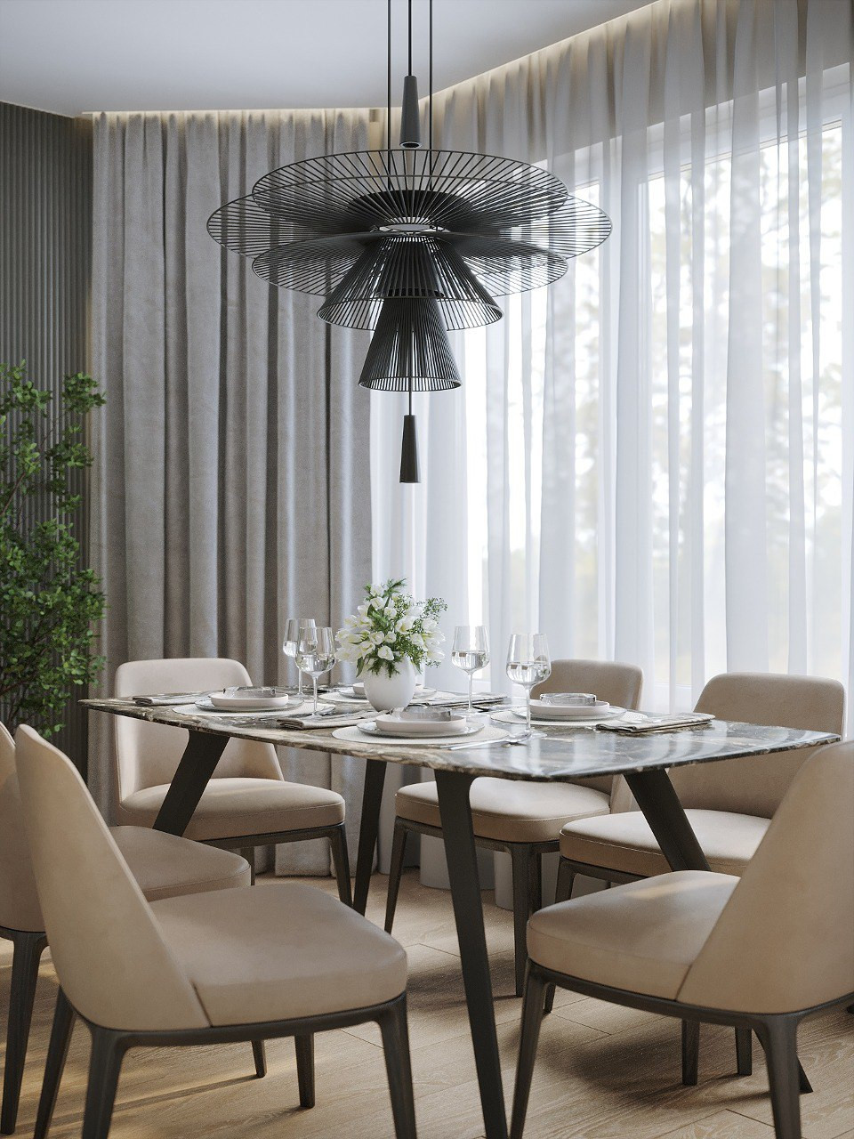 Дизайн кухни-гостиной в природных цветах