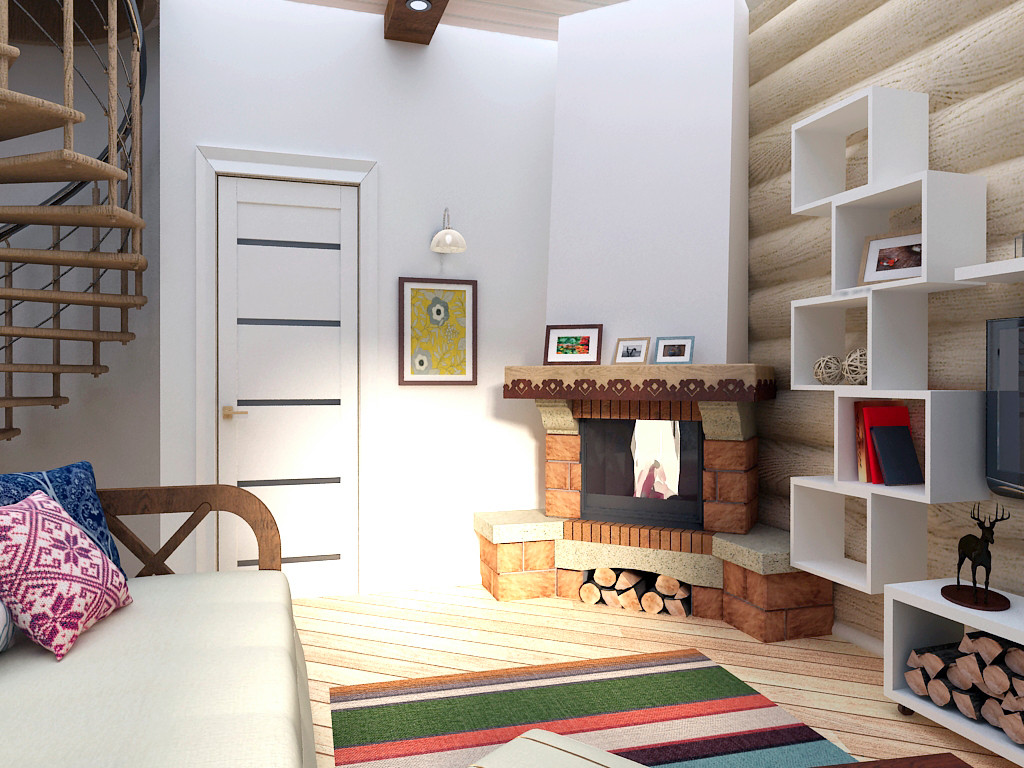 Проект интерьера бревенчатого дома в скандинавском стиле