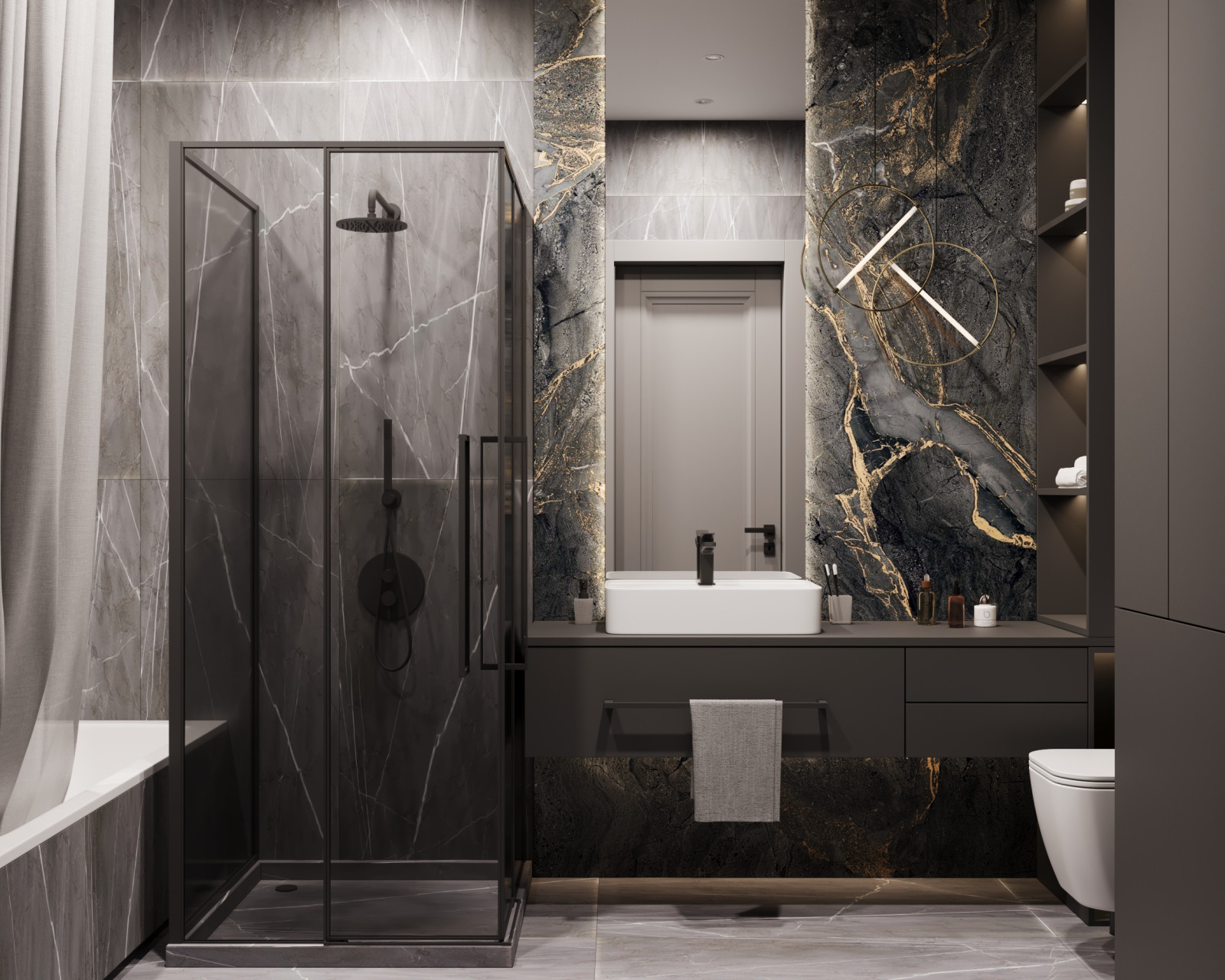 Дизайн темного санузла