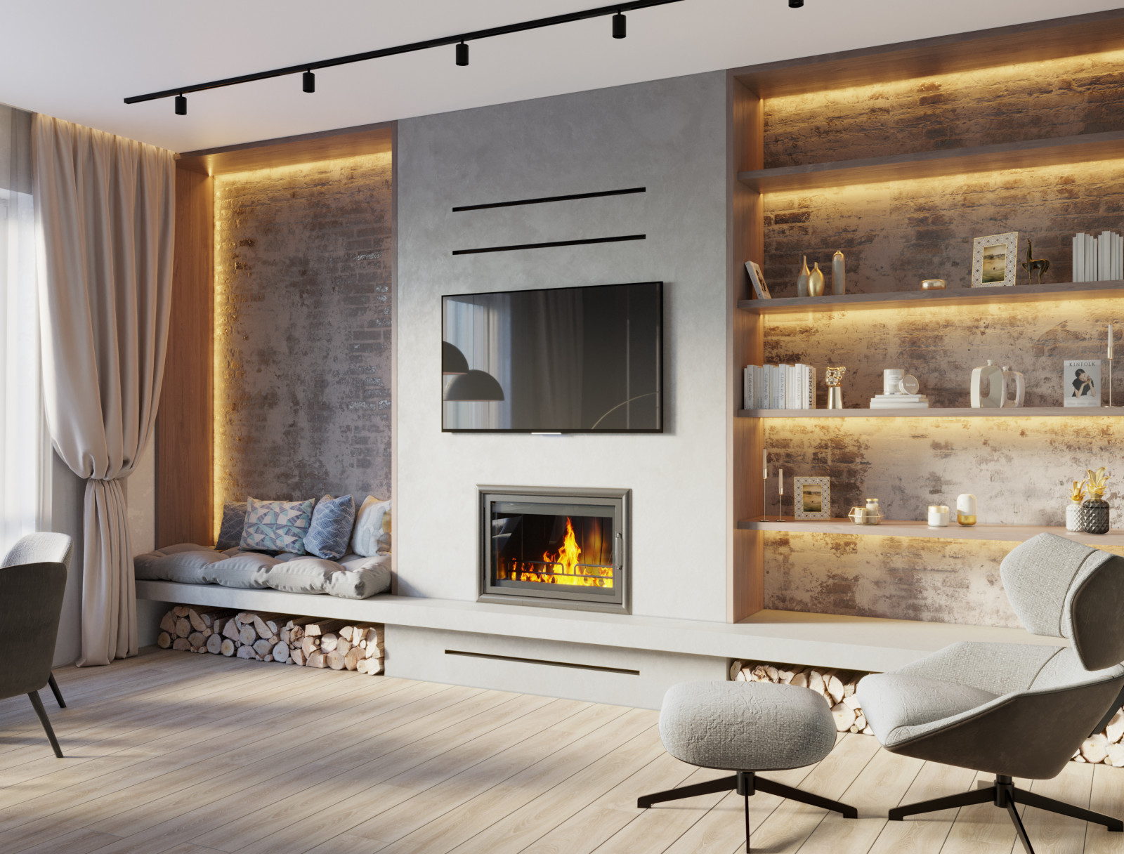 Обложка проекта: Дизайн гостиной с камином. Ставрополь