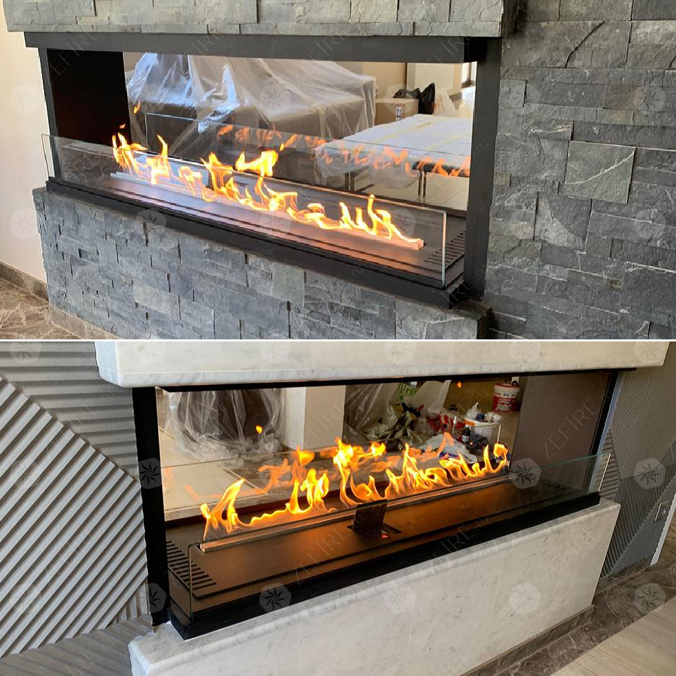 Обложка проекта: Биокамин по индивидуальному эскизу: сквозной очаг "6 в 1"