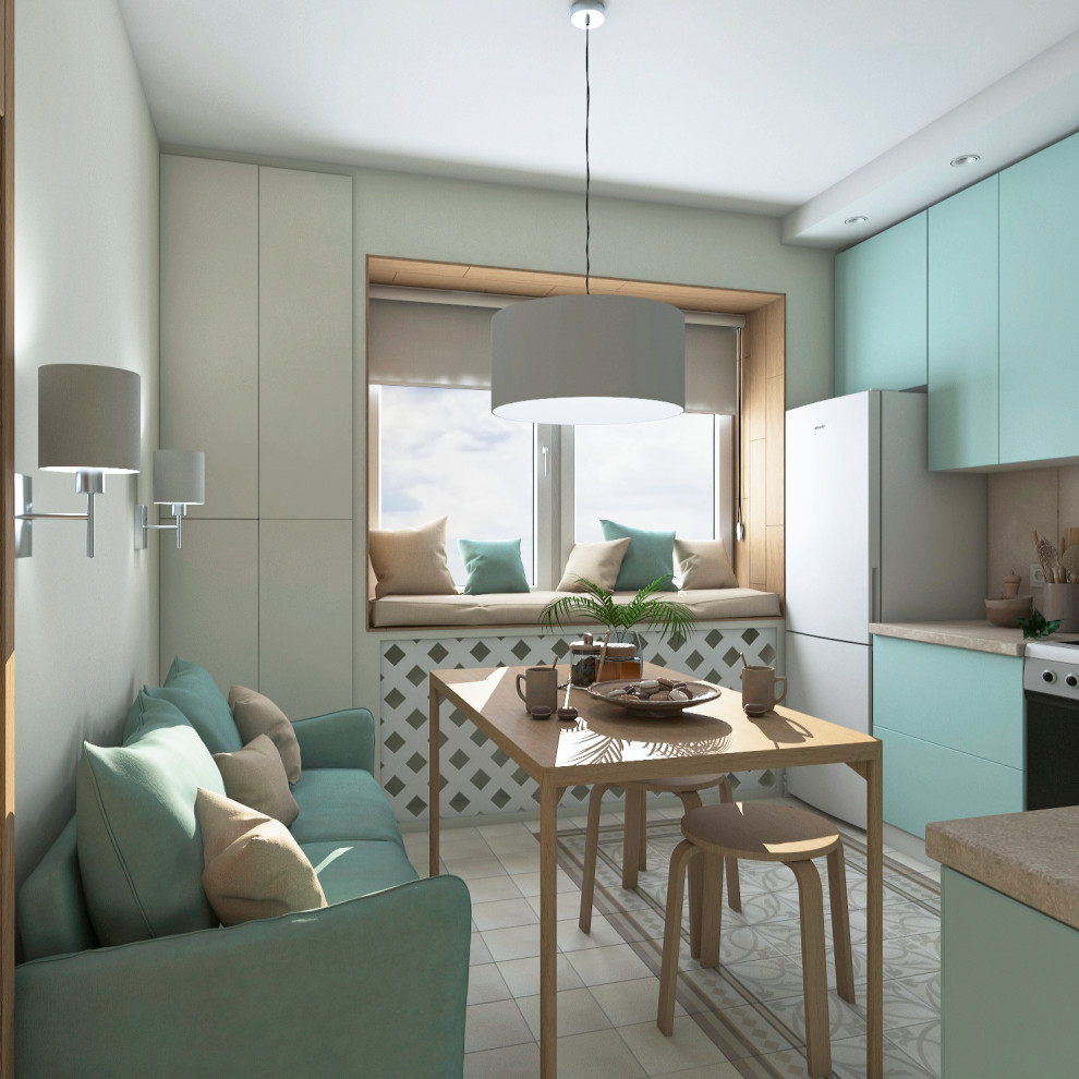 Дизайн современной однокомнатной квартиры в морских оттенках