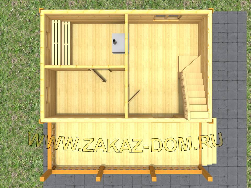 Проект бани с мансардой из бруса (6х6 м) : 2Б-14