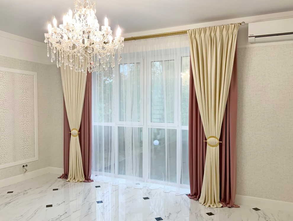 Шторы в гостиную частного дома  - дизайн, пошив. монтаж.