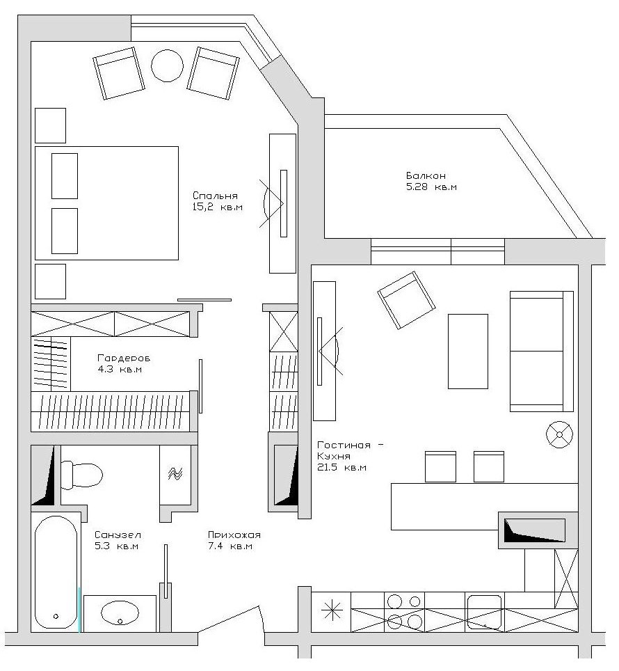 Квартира. 55м2