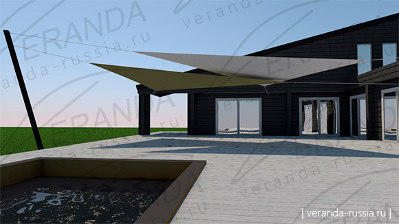 Стильный навес для летней террасы с бассейном