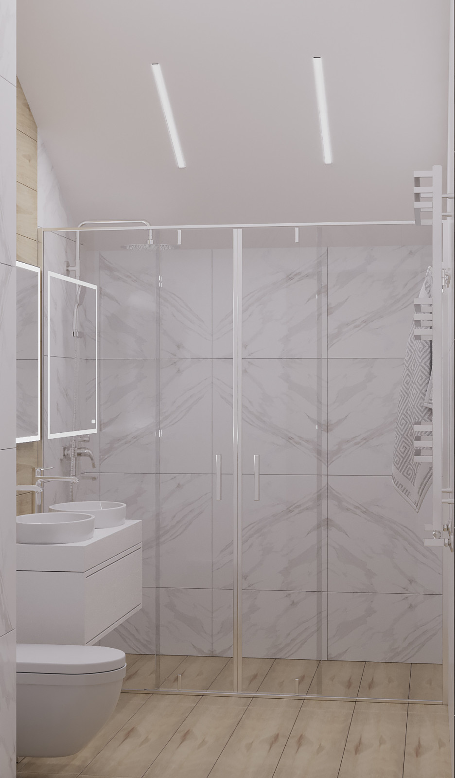 Современный загородный дом. 2 этаж. Ванная и душевая