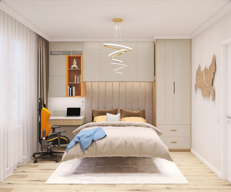 Проект 2 ком. квартира 58,3 м2 для женщины с сыном. Стиль современный