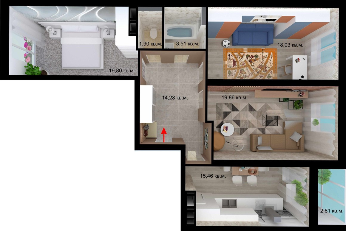 Обложка проекта: Квартира в «ЖК на Театральной» в городе Энгельсе