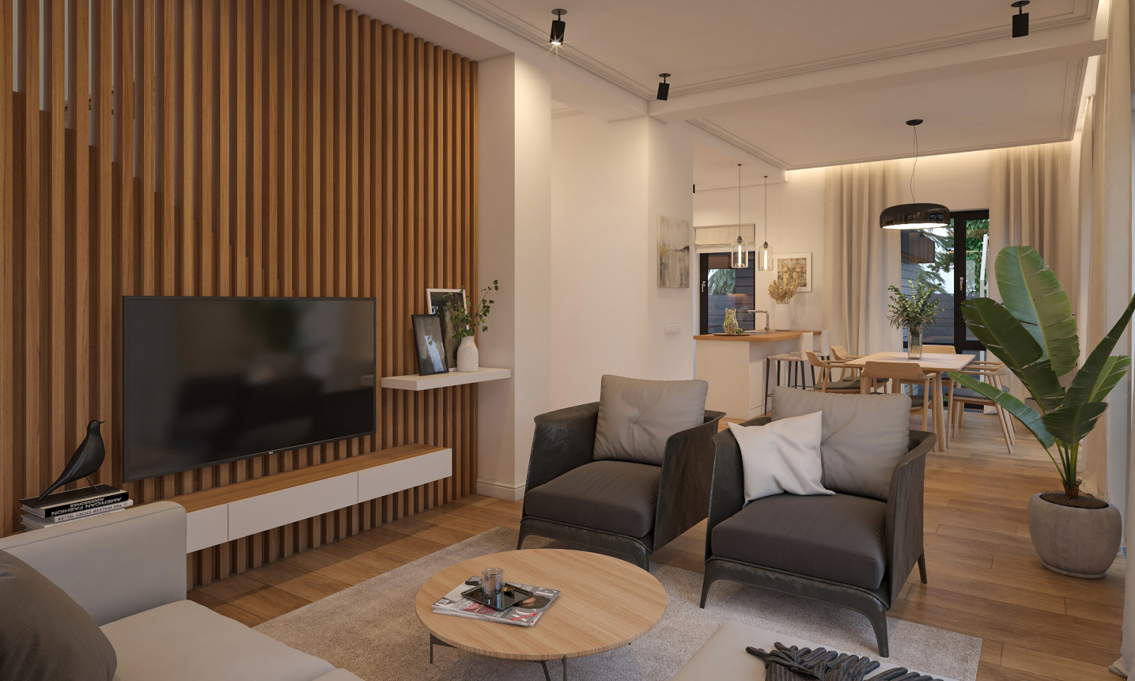 Гостиная и кухня современный минимализм