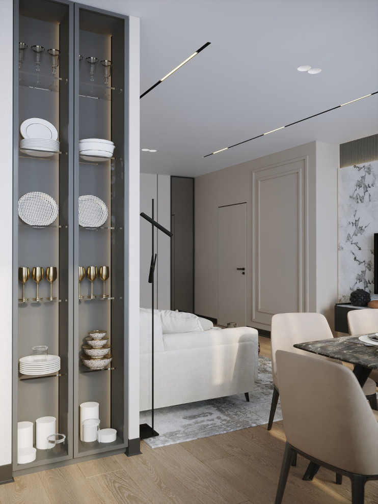 Дизайн кухни-гостиной в природных цветах