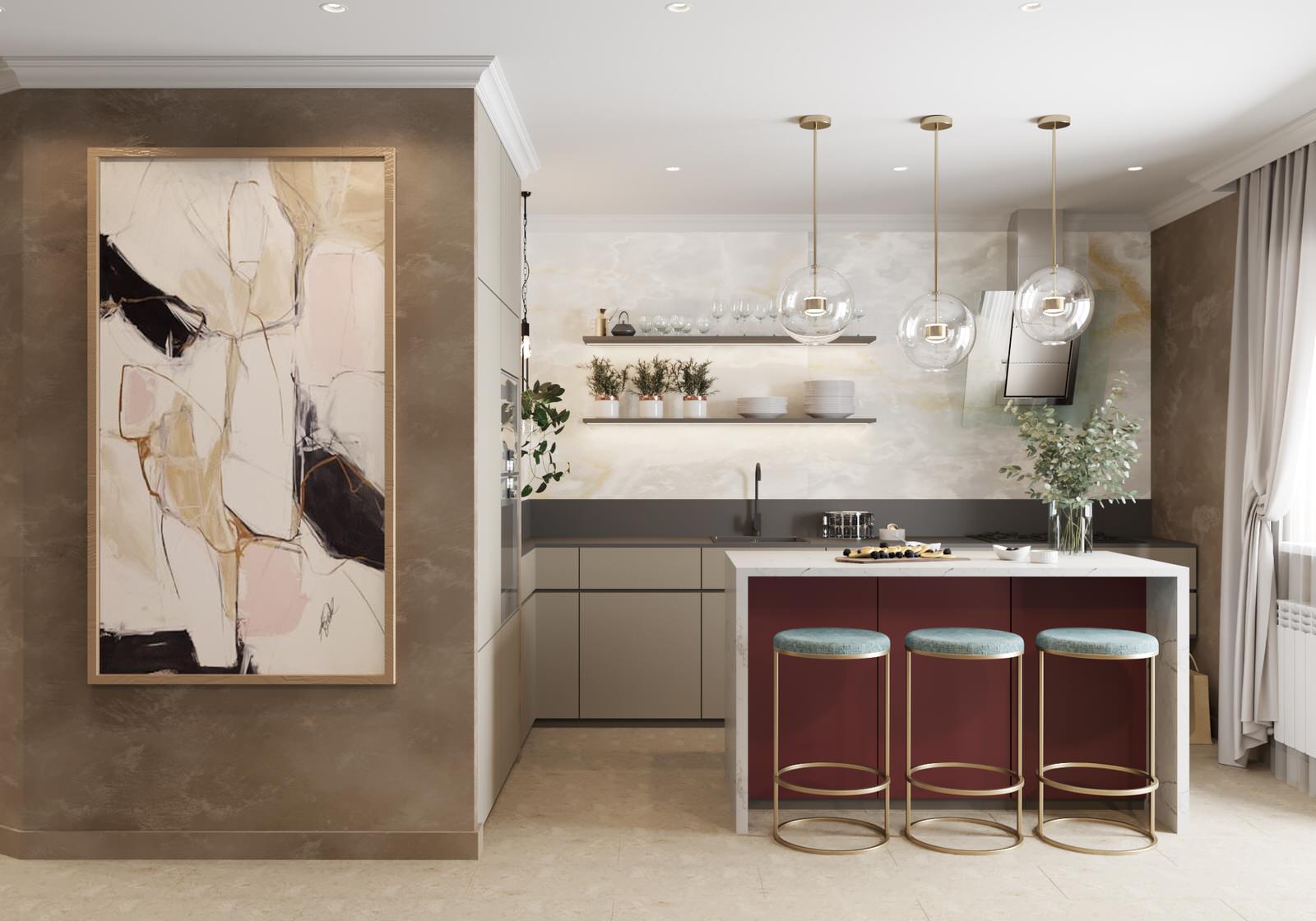 4-к квартира 105 м² в бардовых цветах