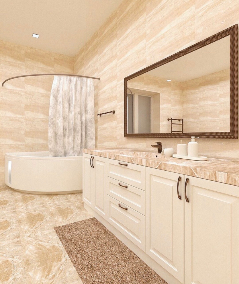 Обложка проекта: Ванная комната по пожеланиям клиента в бежевых оттенках с элементами бронзы