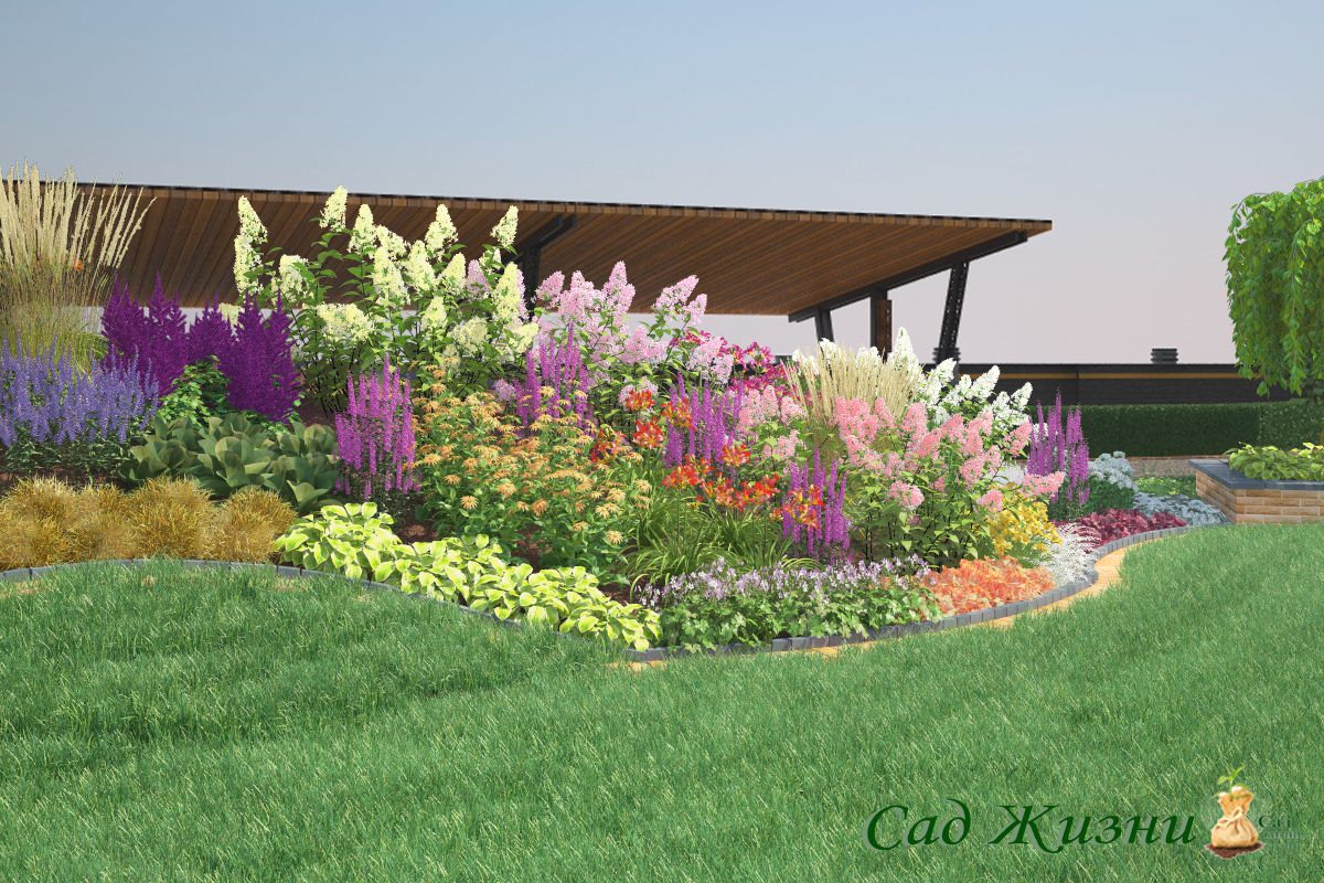 Большой миксбордер на участке в Манушкино, Спб