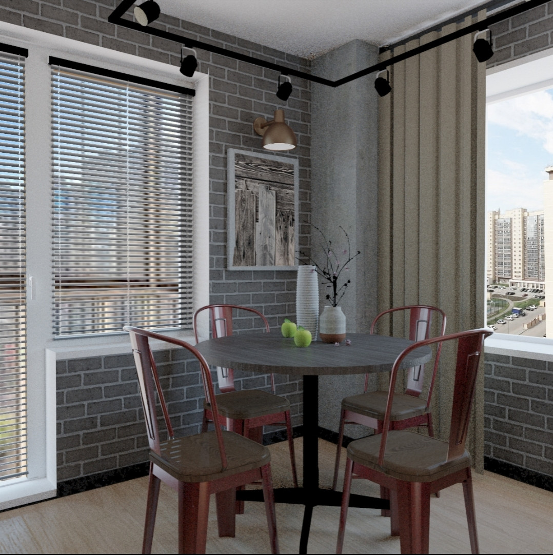 Обложка проекта: Кухня-гостиная в стиле лофт ЖК Ньютон