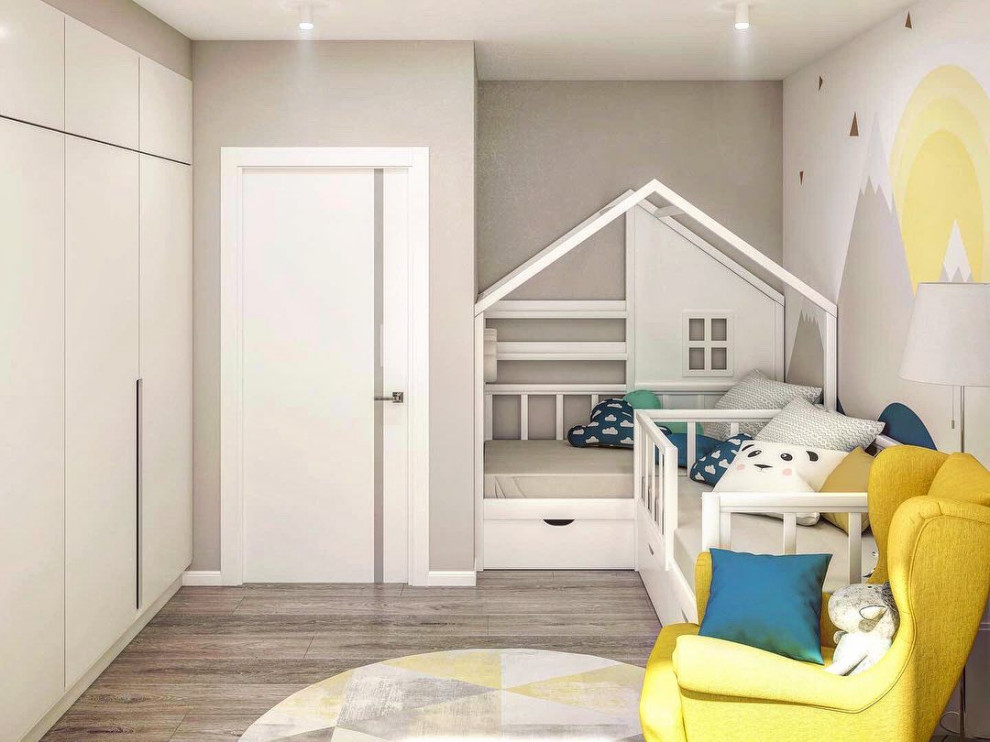 Компактная детская для двоих с горами и солнцем на обоях Alltowall