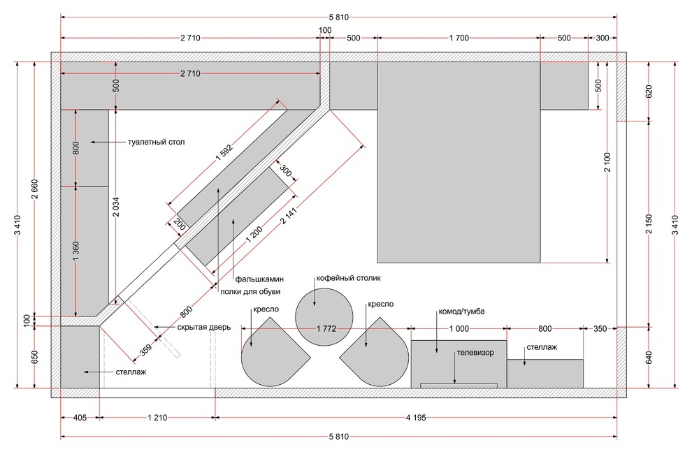 Спальня с гардеробом 19,7 кв.м. (Москва)