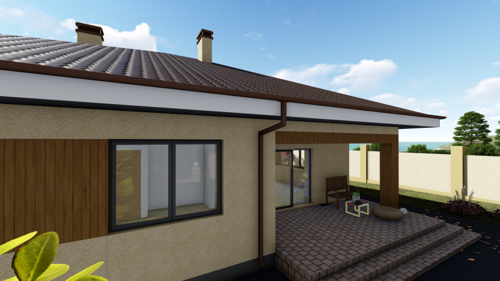 Одноэтажный дом с беседкой