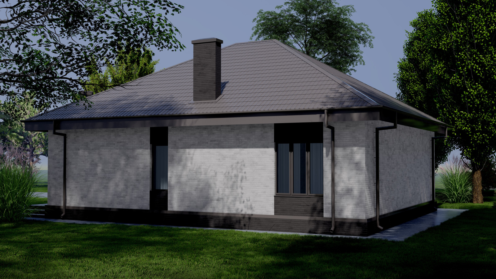 Индивидуальный одноэтажный дом со вторым светом