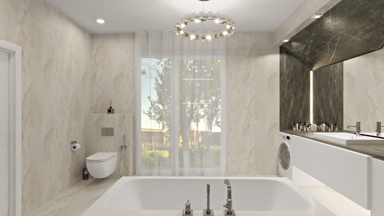 Проект кухни-гостиной и мастер ванной в частном доме