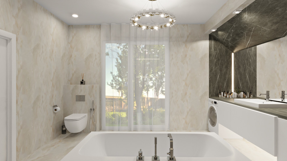 Проект кухни-гостиной и мастер ванной в частном доме