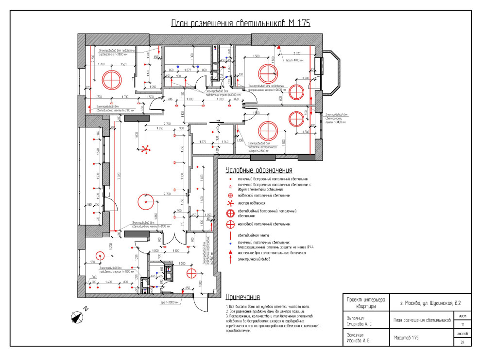 План размещения светильников