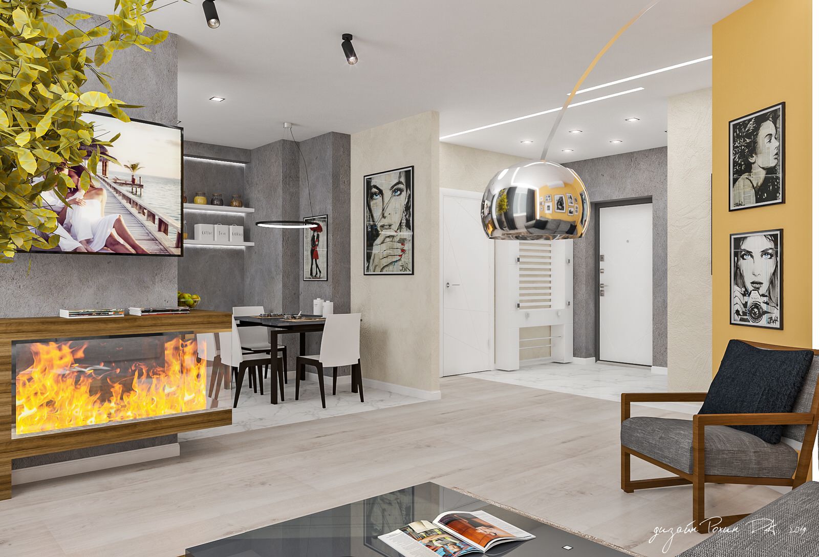 Дизайн-проект гостиной-кухни кухни в 3-х комнатной квартире