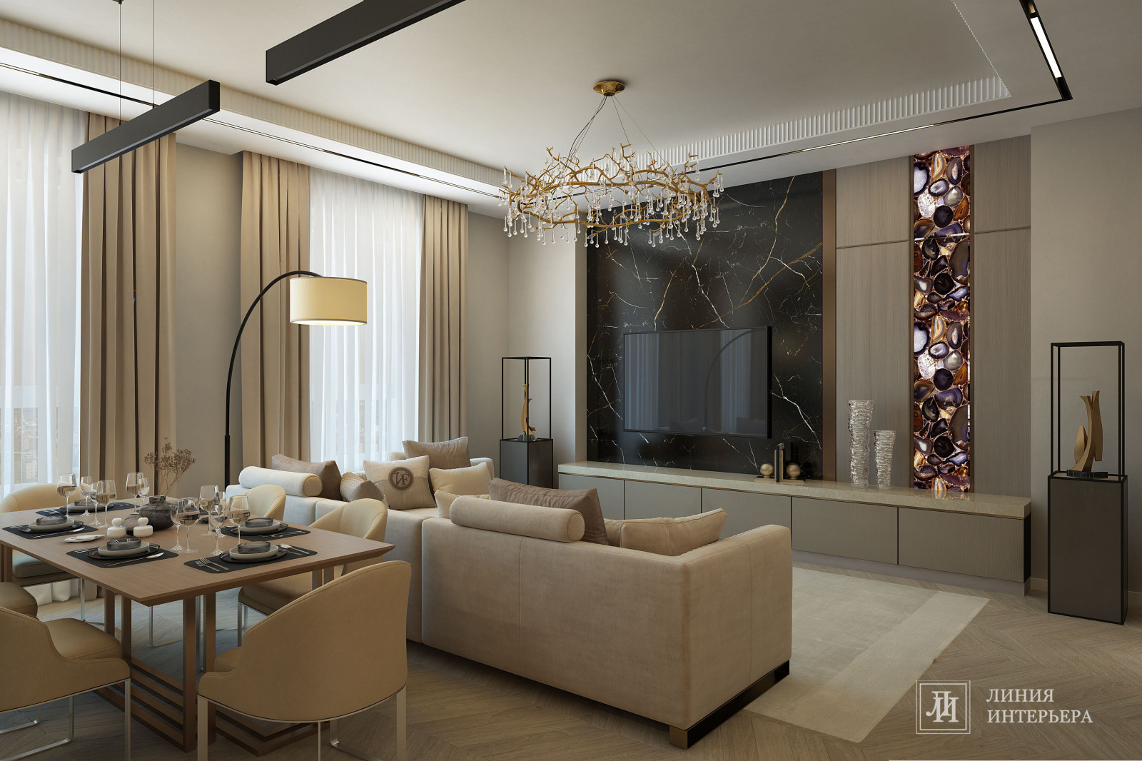 Интерьер кухни-гостиной в современном стиле