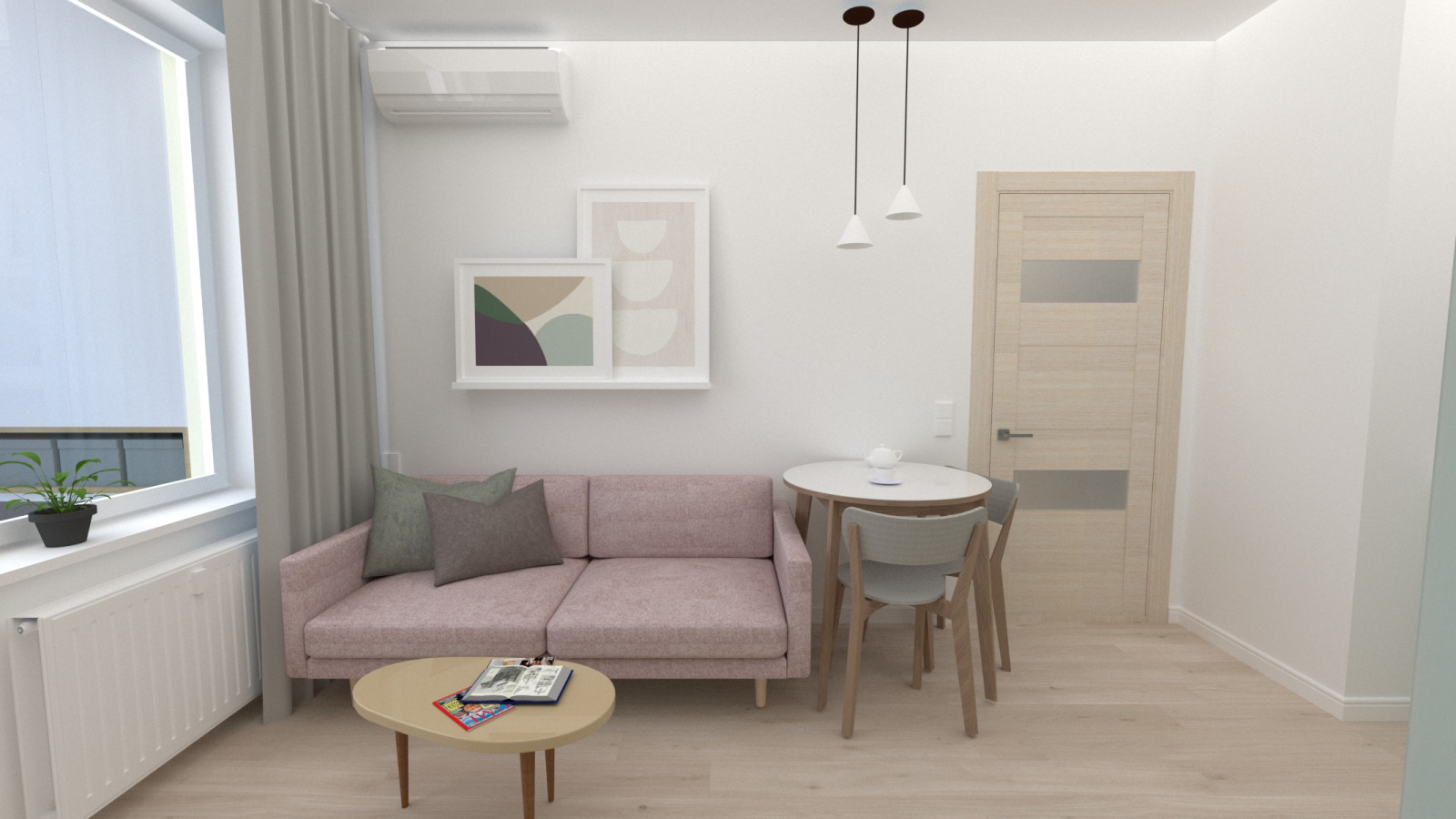 Обложка проекта: Маленькая цветная евродвушка в ЖК "Артлайн" в нежных тонах