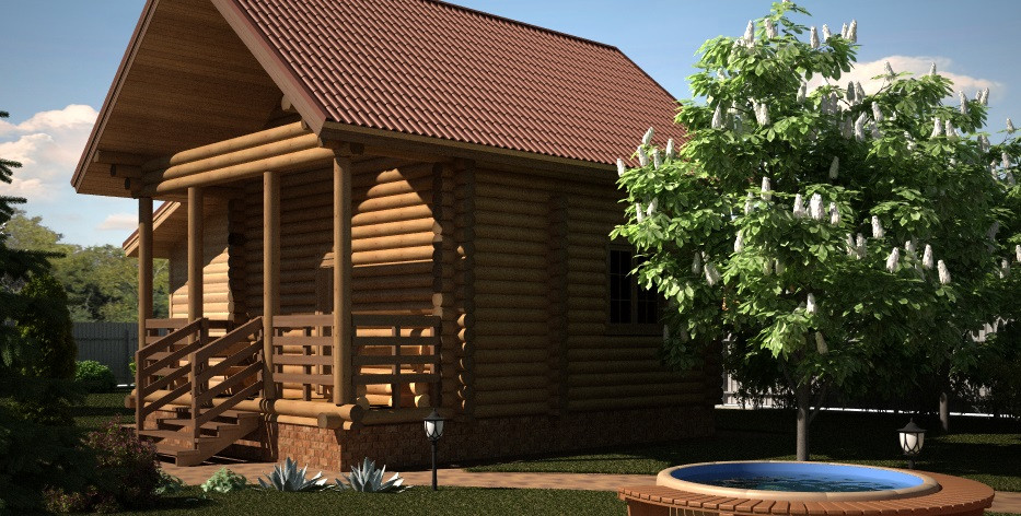 Ландшафтный дизайн для дома из оцилиндрованного бревна