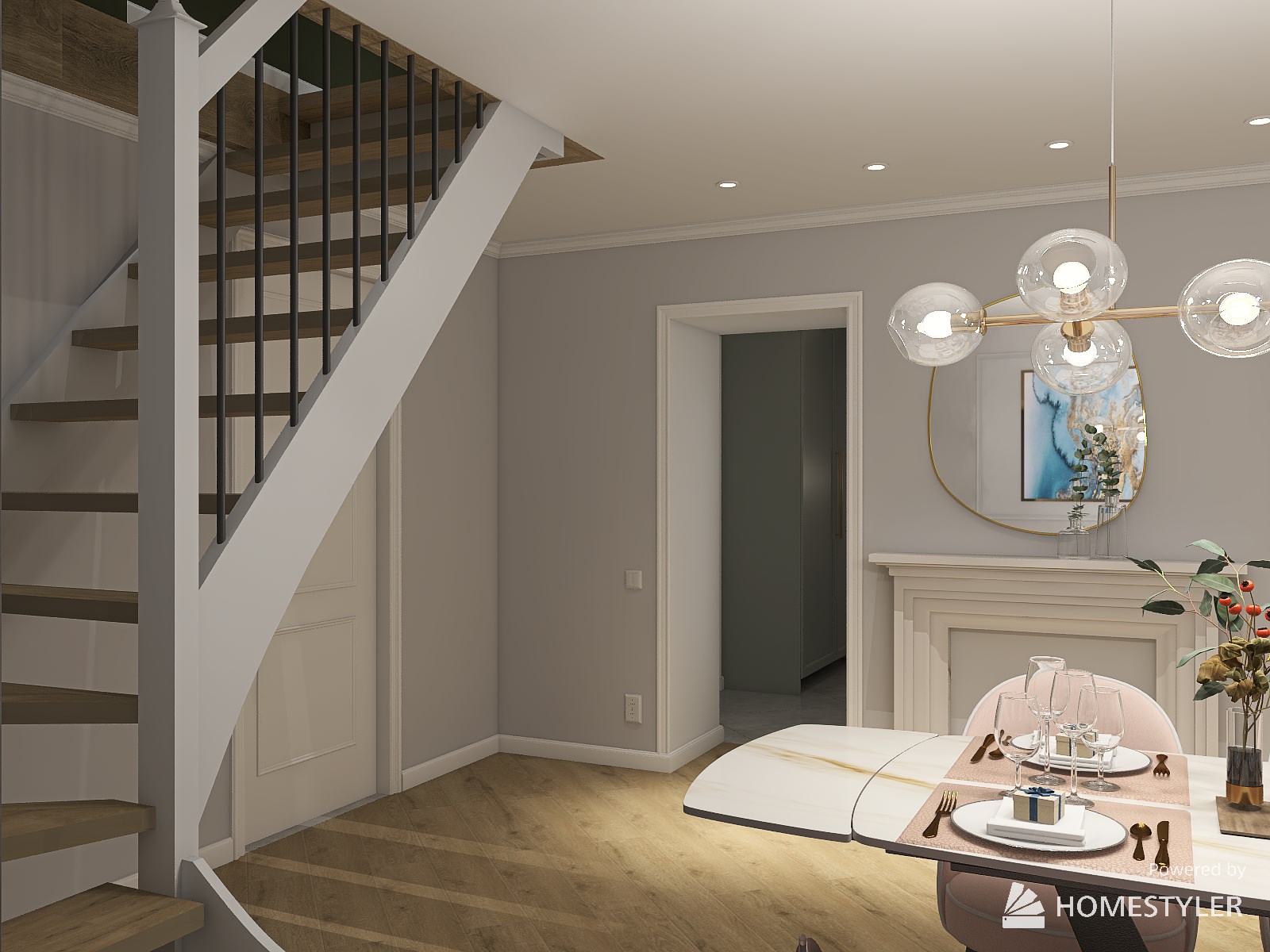 столовая- гостиная в современном стиле с элементами ар-деко