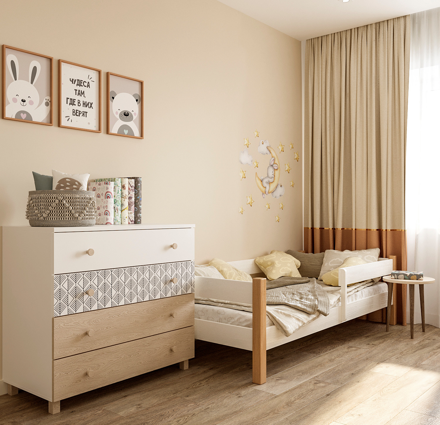 Четырех-комнатная квартира в светлых тонах.