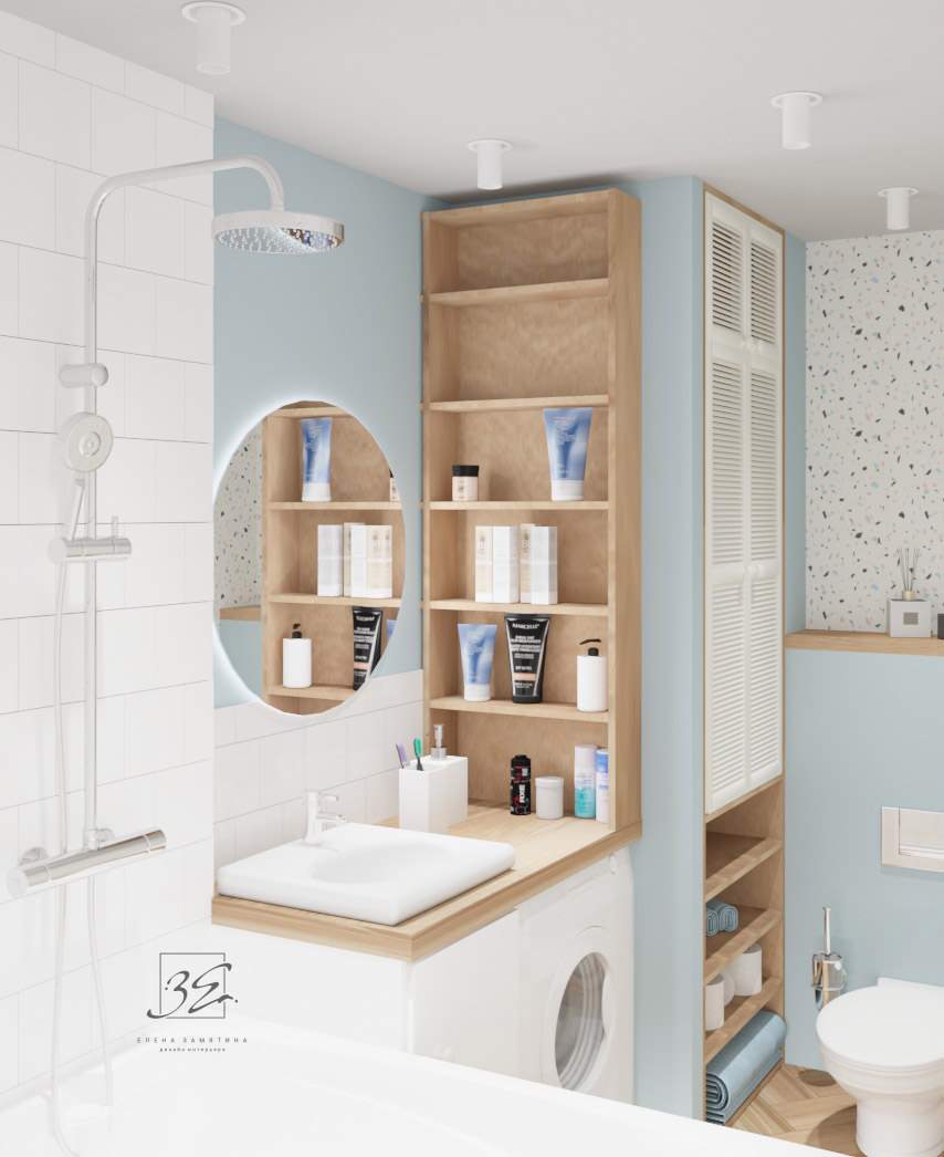 Санузел в скандинавском стиле совмещенный