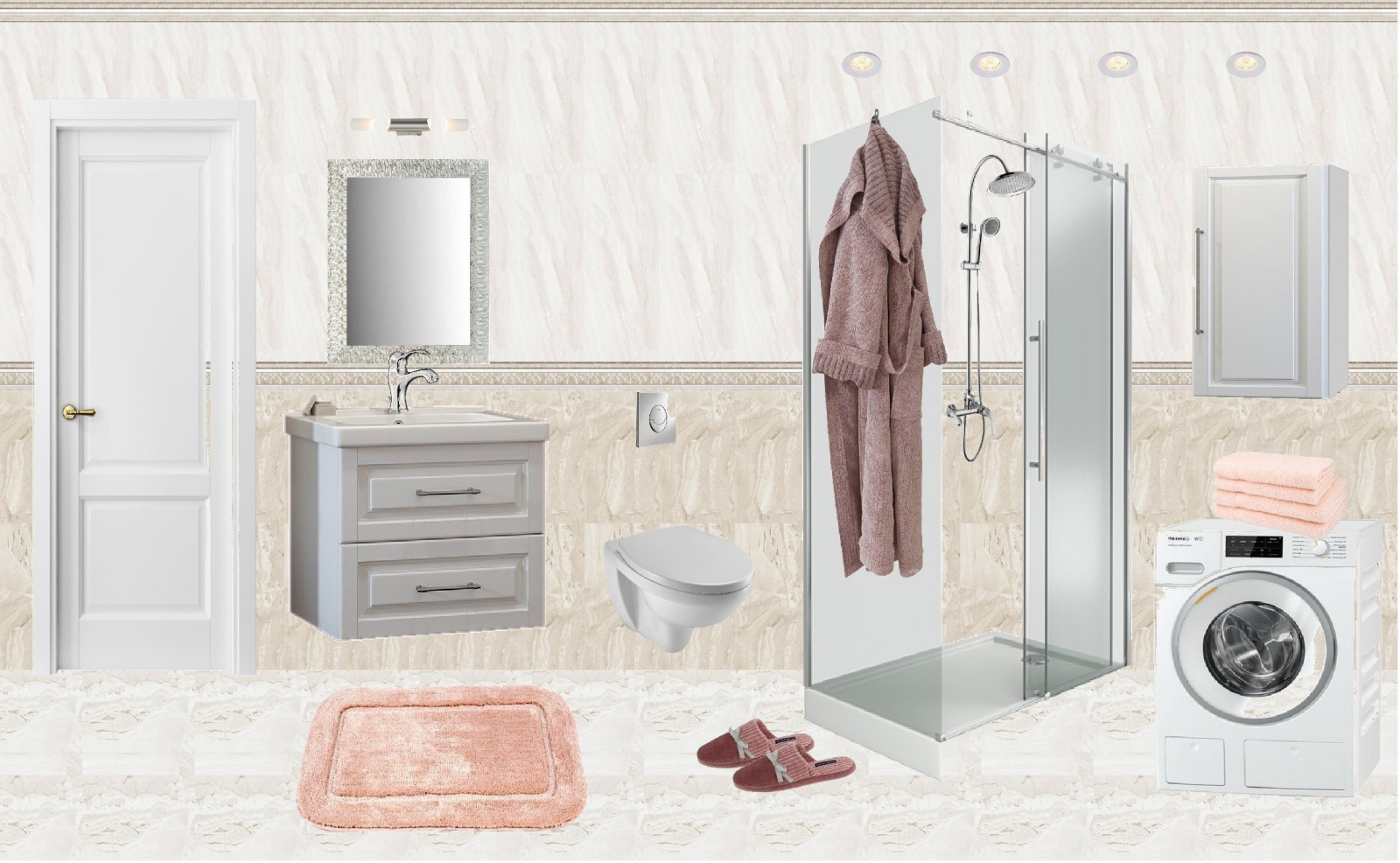 Совмещенный санузел с душевой кабиной, площадь 4,5 кв. метра