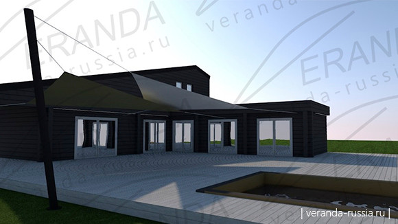 Стильный навес для летней террасы с бассейном